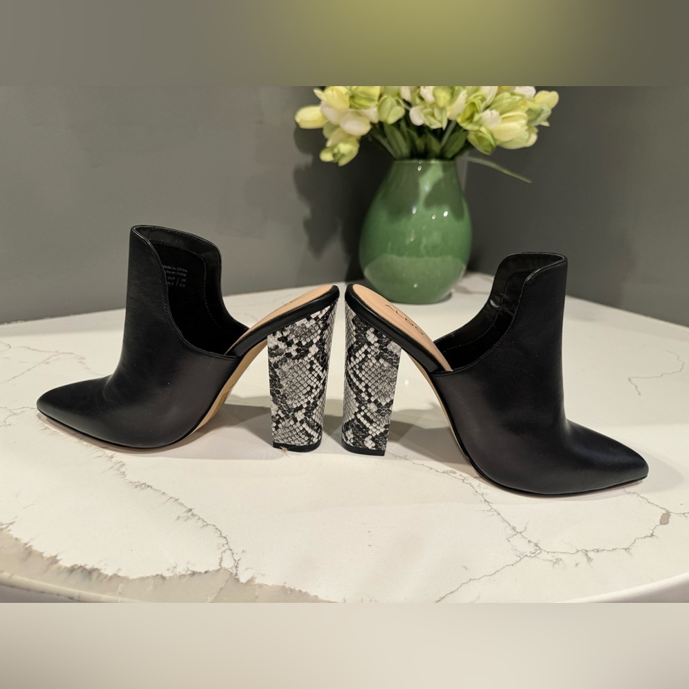 Aldo NWOT Blavk Slip-on booties with faux snake heel